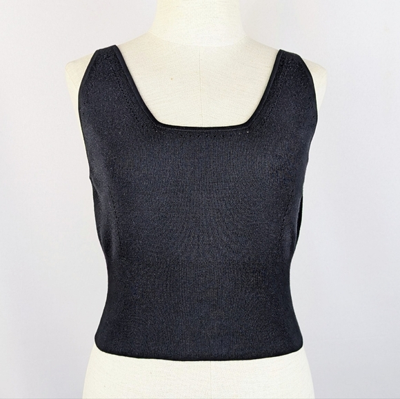 Lafayette 148 New York Tank Merino Silk Ribbed Knit Square Neck Black M NWT - Picture 2 of 14